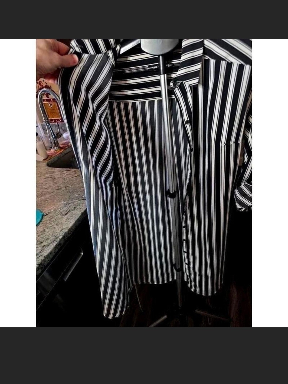 Express Black & White Vertical Stripe Midi Shirt Dress - Picture 8 of 8
